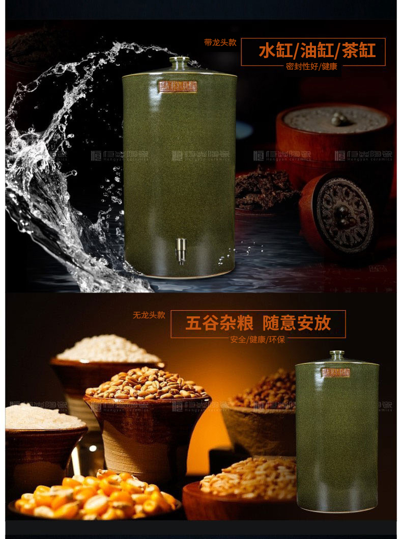 Ceramic jars cylinder tank it 50 kg 100 jins of the big bucket of jingdezhen tea at the end of the cylinder with the tap