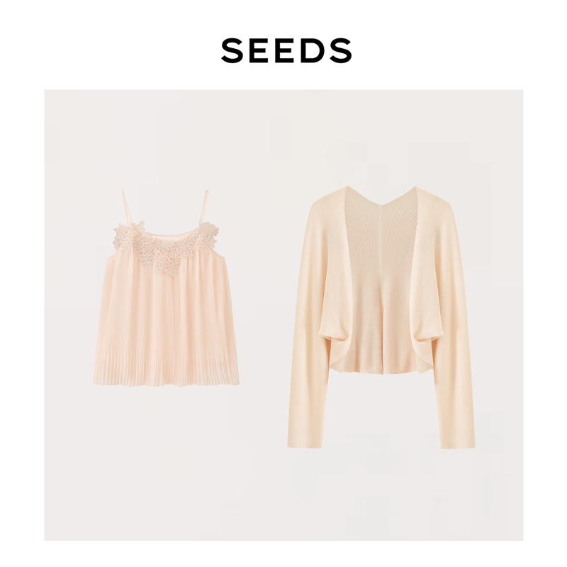 【Moonlight Rose】Seeds Acetate X Tencel Air Conditioning/Sun Protection Cardigan + Heavy Pleated Silk Lace Camisole 【Moonlight Rose】Seeds Acetate X Tencel Air Conditioning/Sun Protection Cardigan + Heavy Pleated Silk Lace Camisole