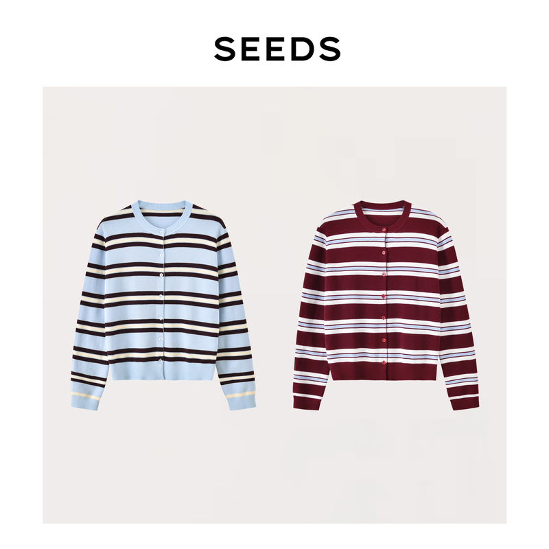 [Prep Student] Seeds 2/60 Count German Yangzi Yarn 100 Fine Worsted Wool Miu Style Striped Knit Cardigan