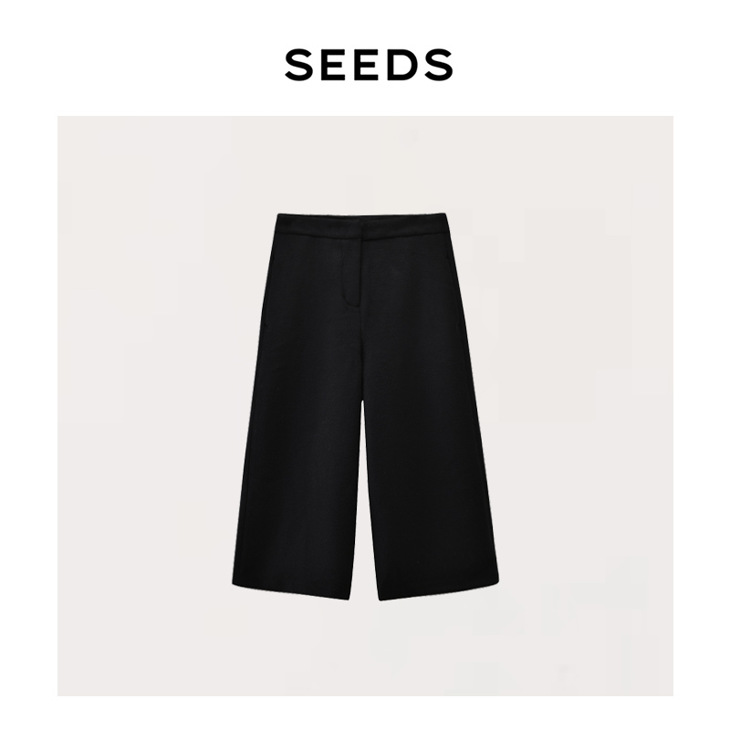 【Record Player】Seeds Old Money Style Cashmere Wool Thick High-Waisted Slimming Three-Quarter Pants
