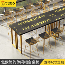 Nordic Black Gold Iron Art Bar Coffee Shop Milk Tea Shop Solid Wood Close To Wall Bar Table Table And Chairs Combined Home High Foot Table