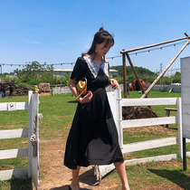 Meet home summer new fat mm plus size dress cover meat thin long doll collar foreign style age-reducing small black dress