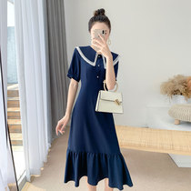 Large size womens clothing 2021 new fat mm belly cover doll collar dress age reduction foreign style slightly fat French skirt thin