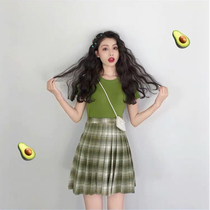 Large size womens new slimming age-reducing Western style skirt suit Fat sister belly cover-up French niche dress summer