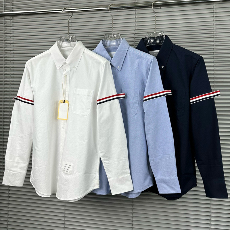 Tb Spring and Summer Double-Sleeved Ribbon Lapel Casual Versatile Long-Sleeved Shirt Cardigan Shirt Jacket for Men and Women
