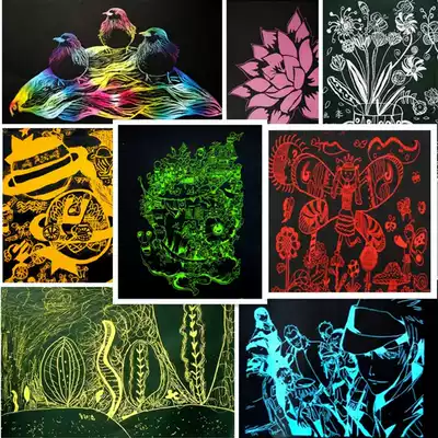 Qiyang A4 solid color scraping paper children's painting graffiti monochrome scraping wax paper white 16K kindergarten art manual