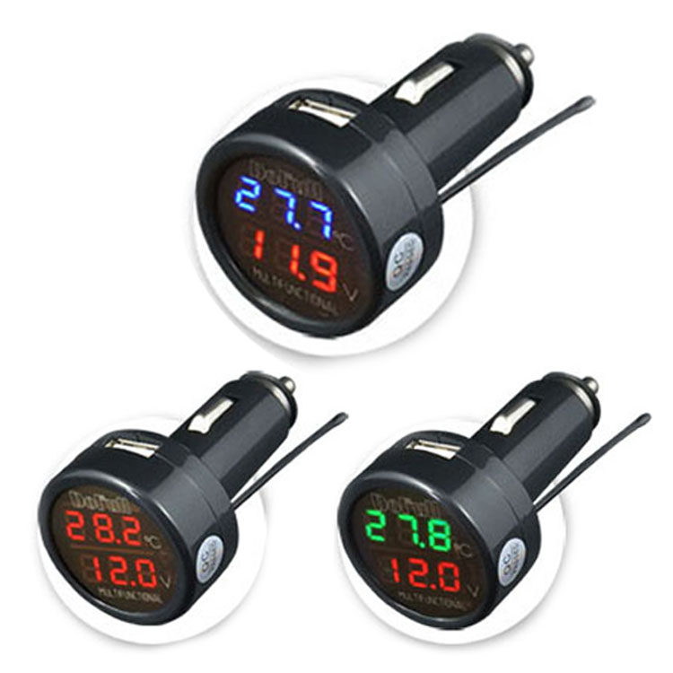 包邮高精度车载车用快充30W双口USB汽车12V24V电压表温度计type-C
