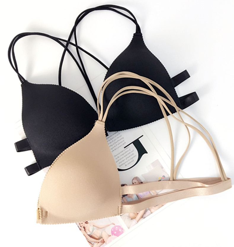 Phần mỏng phía trước nút phong cách trở lại áo ngực thu thập mà không có vòng thép backless chéo dây đeo áo ngực đồ lót liền mạch sexy phụ nữ