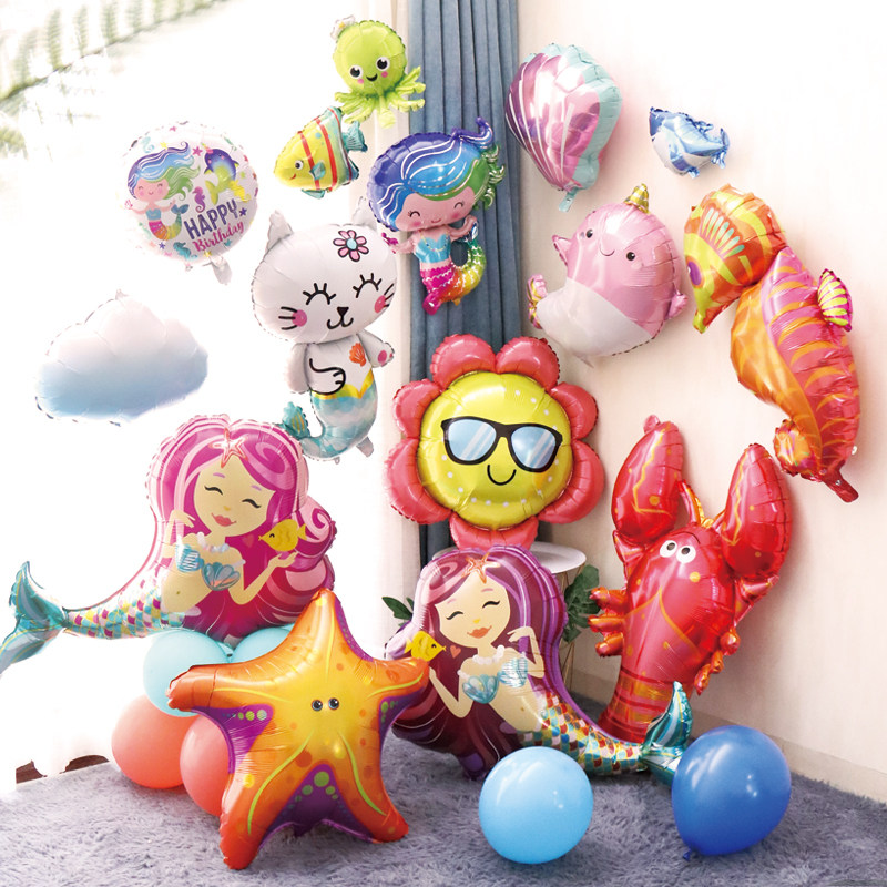 Marine Animal Themed Mermaid Aluminum Film Balloon Girl Woman Baby Birthday Arrangement Cartoon Swing Party-Taobao