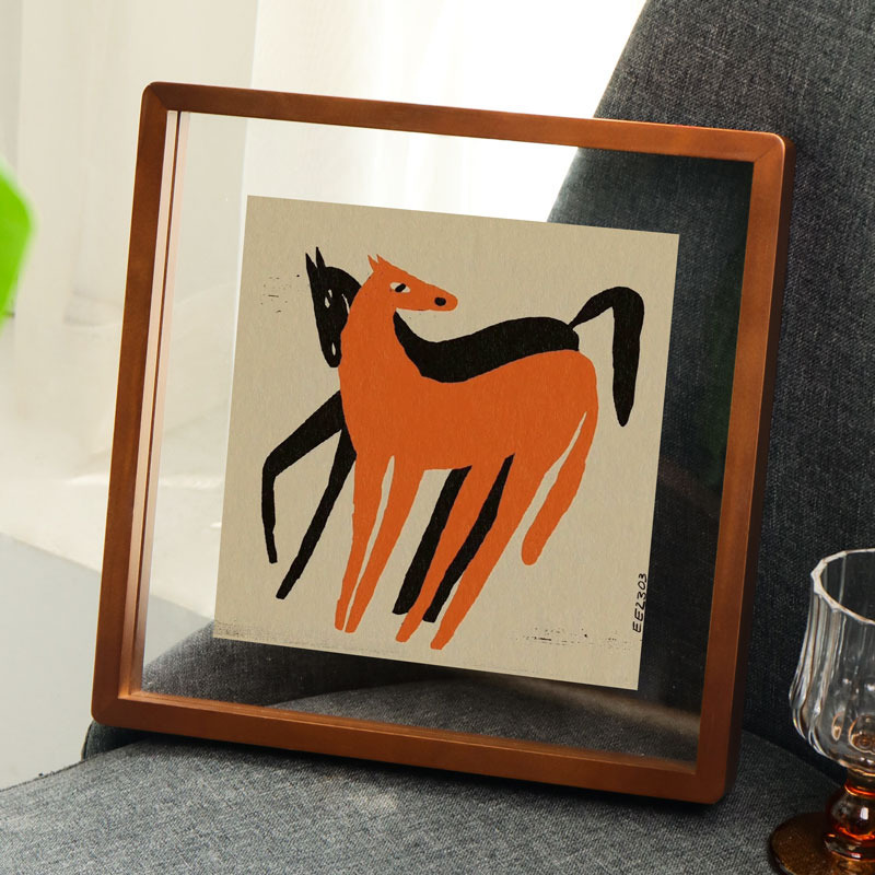 Double-Sided Transparent Square Rounded Corner Solid Wood Photo Frame Display Glass Frame High-End DIY Specimen Display Stand