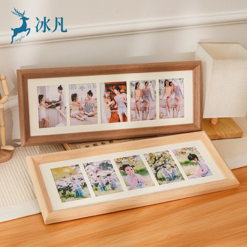 Photo Frame Creative Combination Display Stand, Photo Printing, Solid Wood Five-Frame Set, Couple Gift with Cardstock, Wall Hanging, Children, Best Friend