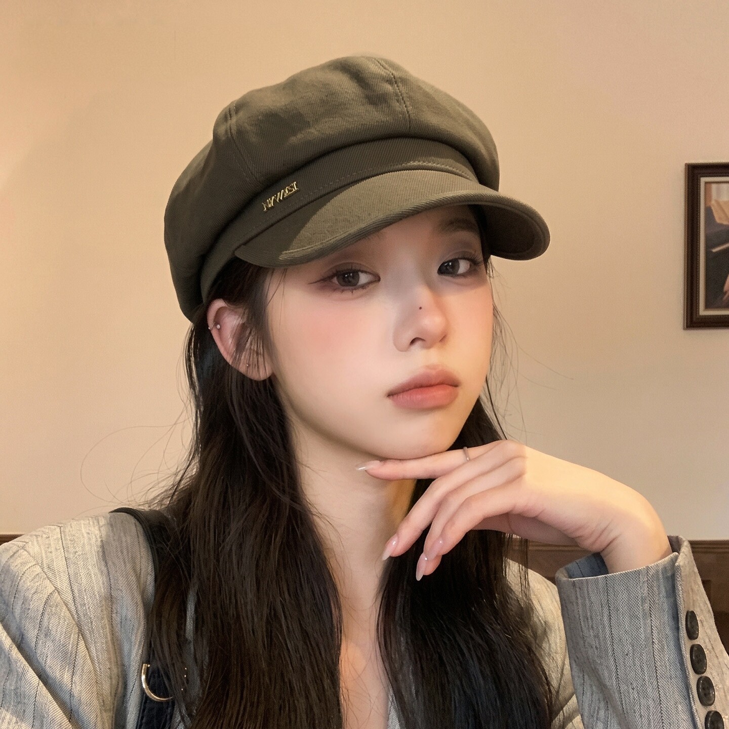 Women's Octagonal Beret 2026 New Style, Makes Face Look Smaller, Large Head Circumference, Autumn Retro British Style, Stiff Brown Painter Hat