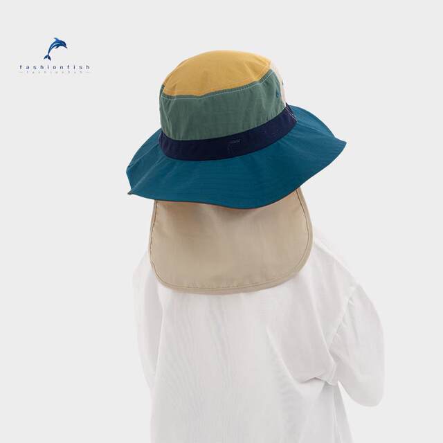 Children's fisherman hat spring and summer quick-drying basin hat neck protection sun hat baby hat boys and girls sun protection sun hat