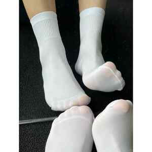 White Ice Silk Socks for Women, Mid-Calf Length, Thin Velvet for Summer, Solid Color, Breathable Long Socks for Spring