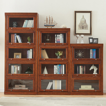 American solid wood bookcase bookshelf storage rack combination childrens light luxury oak simple floor-standing living room cabinet glass door