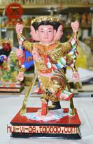 Three heads and six arms Prince Nezha 02 painted lacquer thread carved wood carved Buddha statue order 30cm