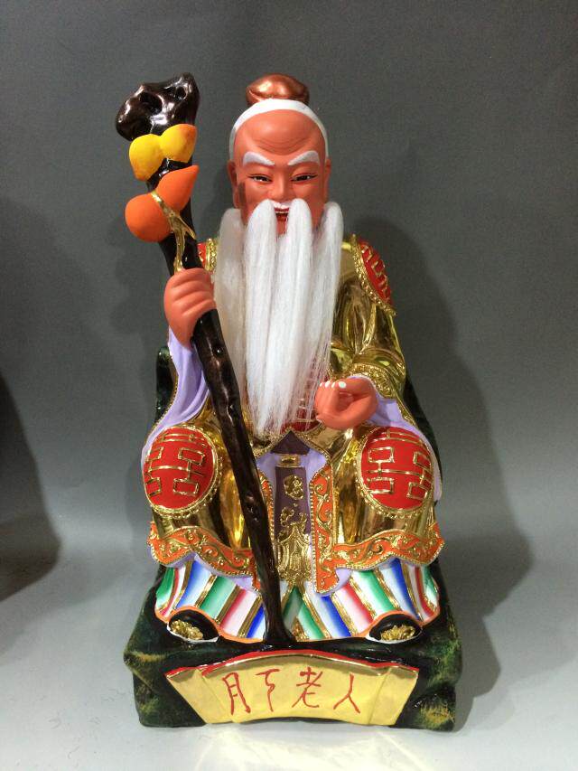 Wood carving month Lower old man's month old Xianshi Zhangmu lacquer line carving boutique handmade 40 cm