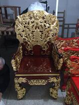 Dragon Chair 09 Kowloon Throne Crimson Gold Woodcarving Statue