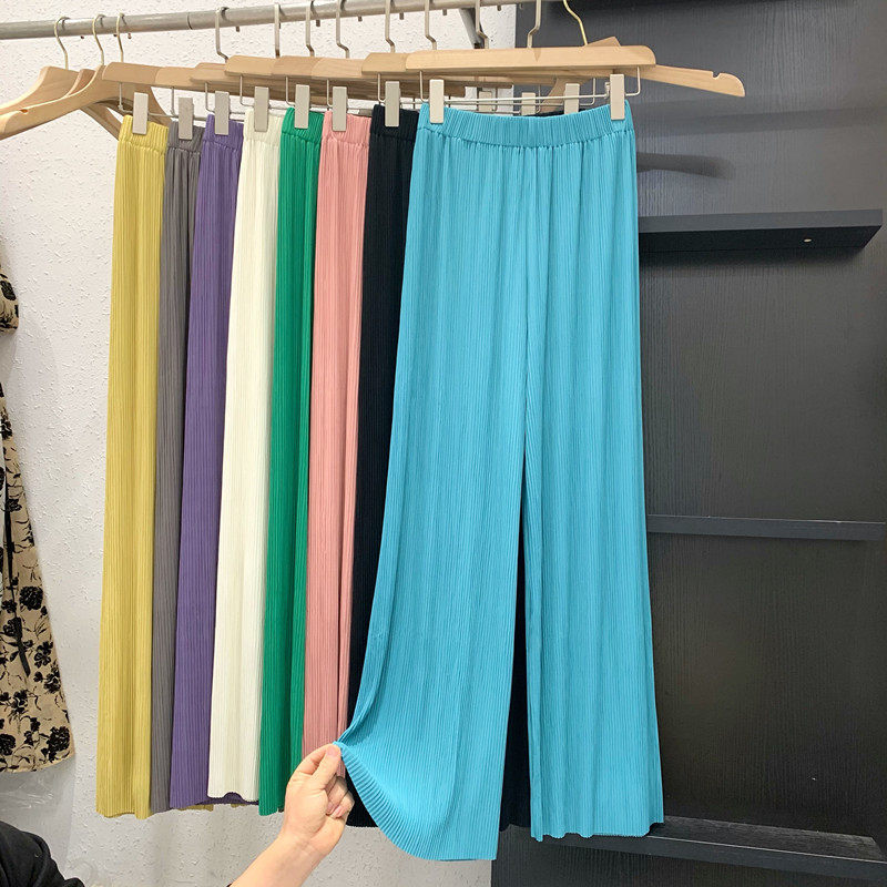 Ice Silk Broadlegged Pants Woman Pituality 2022 Spring Summer New Loose Lenty Slim Slim Straight Drum Pants High Waist Tug Pants