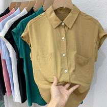 European short sleeve shirt women 2021 summer New loose Thin Thin hanging temperament top casual shirt tide