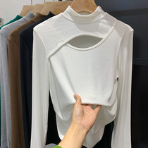 Hollowed-out Design Sensation T-shirt Woman 2022 Spring new sane and slim fit Modale elastic bottom-shirt blouse