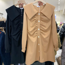 Long sleeve black dress female spring 2021 New slim slim small man hundred folds a short skirt