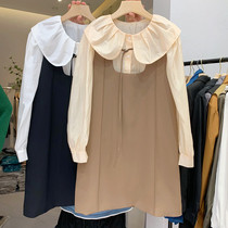 Lotus leaf collar dress suit woman long sleeve 2021 fall new display slim fit shirt Two sets a short skirt