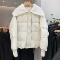 Knit Large Turnover Down Jacket Clothing Woman Short 2021 Winter new loose Conspiculean High Collar Warm White Duck Suede Jacket