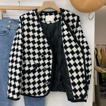 Thickened Chessboard Plaid small Fragrant Wind Jacket Woman 2021 Winter New Body Slim White Duck Down Duvet Jacket