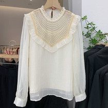 Book Everest Agaric Side Shirt Woman 2022 Spring new body Body Slim Pearl Heavy Work Blouse Fairy Ocean Liner Clothing