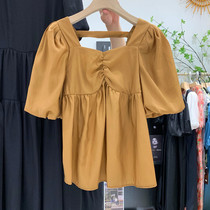 Short sleeve bubble sleeve shirt female small man 2021 summer new slim slim short shirt design sense top