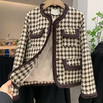 Thousands Birds Lattice small fragrant wind jacket Female thickened 2021 Winter new body Body Slim plaid white duck down down jacket