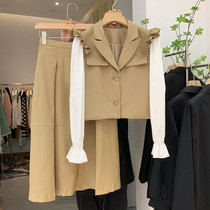 Fashion One-piece Dress Suit Woman 2022 Spring new body Slim Agaric Side Jacket Half Body Dress two sets
