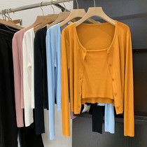 Ice Silk Blouses Woman 2022 Spring new conspicuded sweater harness cardiovert hooded jacket Two sets of knitted sweatshirts