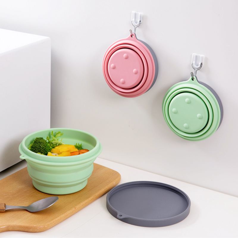 Home home travel portable silicone folding bowl Children's baby travel outdoor tableware with cover foldable instant noodle bowl