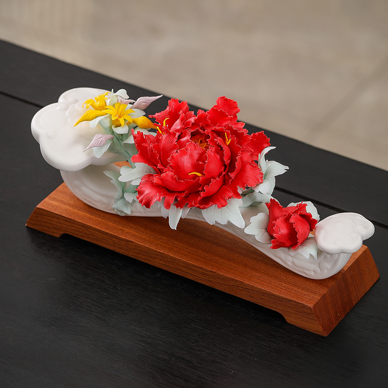 Ceramic Peony Flower Ornaments, Handmade Porcelain Flowers, Living Room Tv Cabinet Decoration, Housewarming Gifts, Pastoral Style Home Crafts