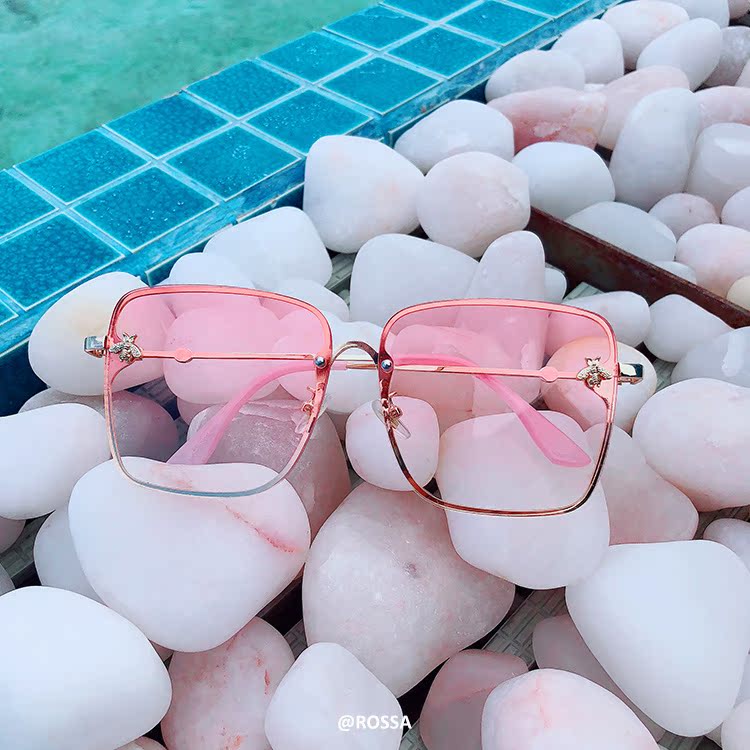 Ngôi sao thời trang gradient hồng tròn mặt kính râm hộp nữ thủy triều 2018 mới màu đỏ phiên bản Hàn Quốc của kính râm hộp lớn kính mắt quang nhãn