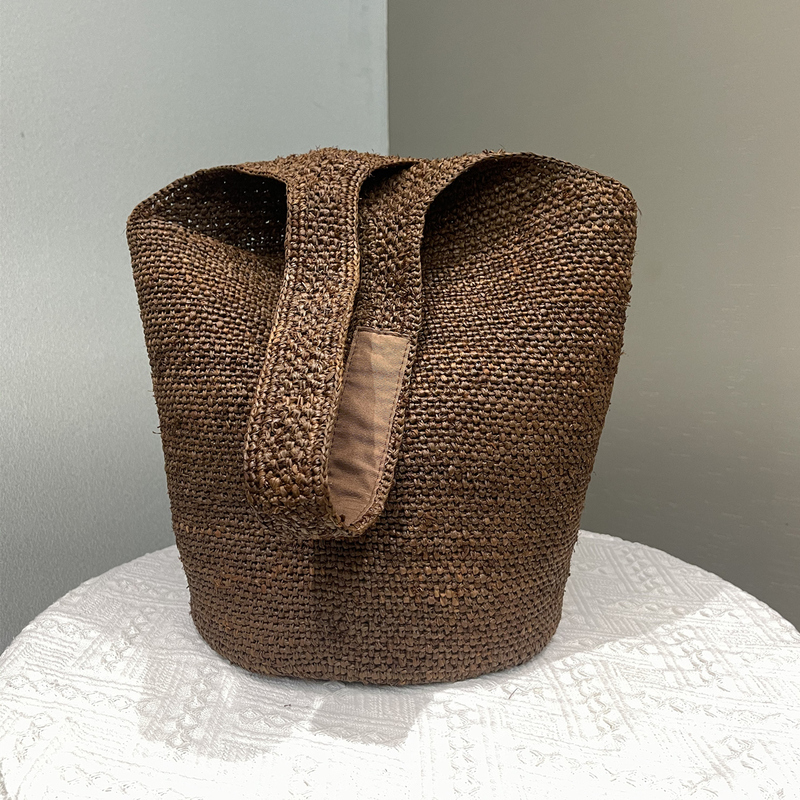Hand-Woven Coffee-Colored Straw Bag, Natural Raffia Bag, Shoulder Bag, Women's Bucket Bag, Vacation Woven Beach Bag Hand-Woven Coffee-Colored Straw Bag, Natural Raffia Bag, Shoulder Bag, Women's Bucket Bag, Vacation Woven Beach Bag