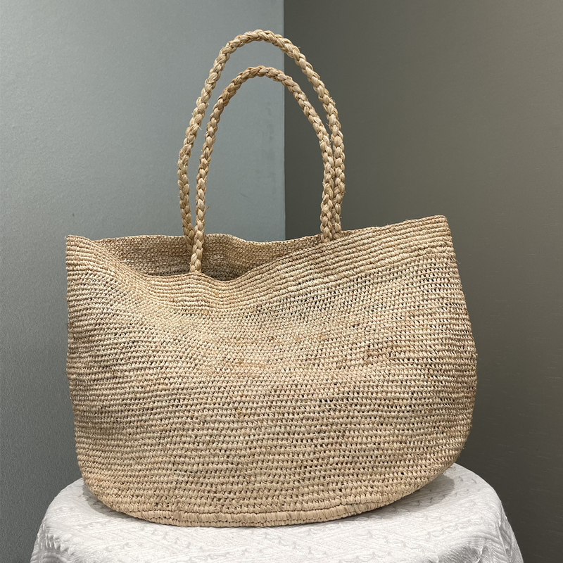 French Raffia Straw Bag, Natural Raffia Bag, Hand-Woven Large-Capacity Tote Bag, French Hand-Held Shoulder Bag