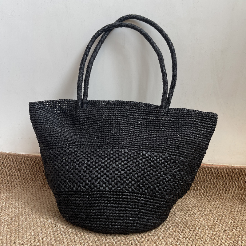 Raffia Straw Bag Summer 26 New Handbag Women's Fashion Black Vacation Style Beach Bag Large Capacity Shoulder Bag Raffia Straw Bag Summer 26 New Handbag Women's Fashion Black Vacation Style Beach Bag Large Capacity Shoulder Bag