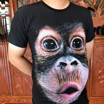 Fake abs t-shirt male spoof laugh creative 3D gorilla pork belly short sleeve clothes ins muscle male T-shirt shake sound