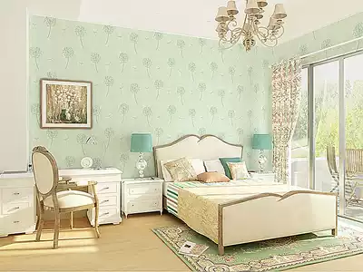 Simple modern pastoral style wallpaper three-dimensional dandelion non-woven wallpaper bedroom light green pink lilac