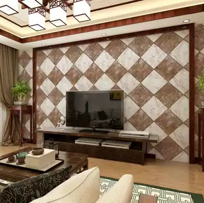 Chinese retro minimalist wallpaper 3D three-dimensional geometric diamond tile marble wallpaper living room TV background wall