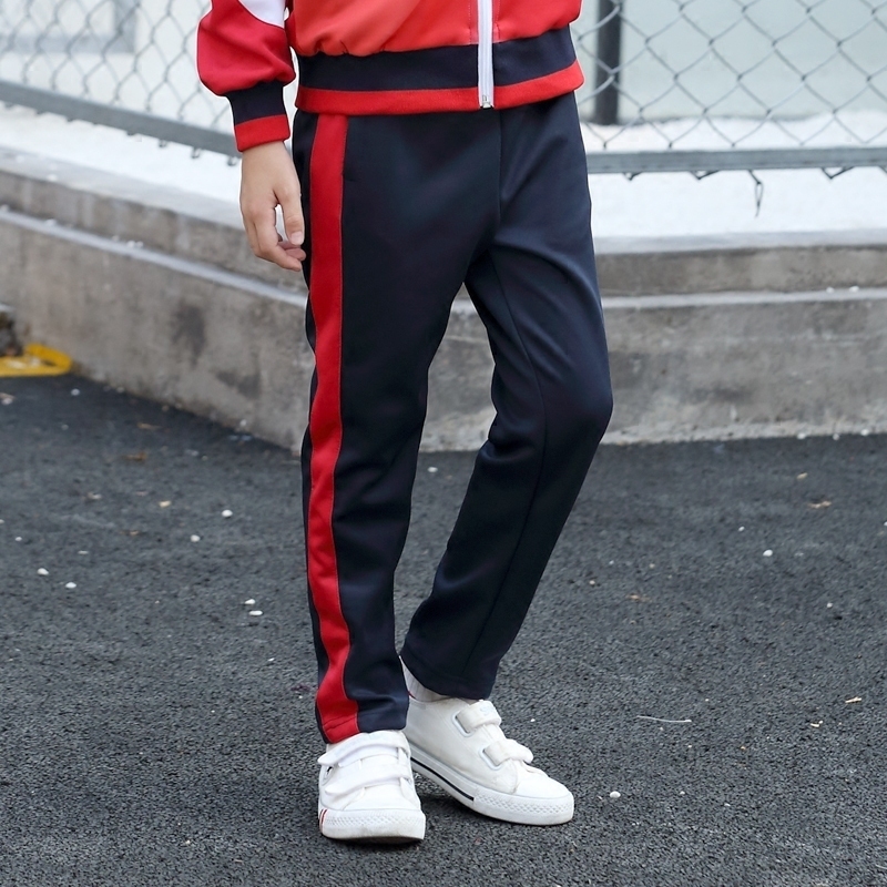 Hide Cyan School Uniform Pants Red Side Children Sports Trousers Red Strips Junior High School Students School Pants Dark Blue One Bar