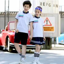 School uniform set for girls boys high school students kindergarten uniforms childrens class uniforms short-sleeved summer white dark blue