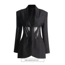 2024 Fashionable Fishbone Waist Mesh Stitching See-through D