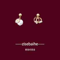 New tide Korea asymmetrical chrysanthemum ear nails 925 pure silver anti - allergy transparent U - type ear clip without pain