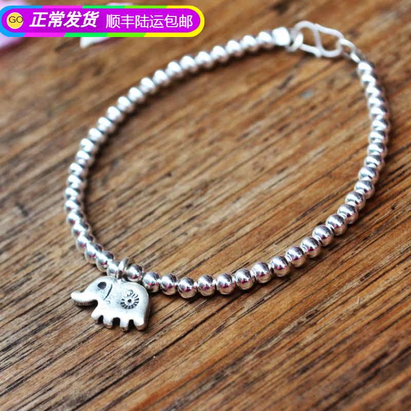 Thai Chiang Mai Xiaoelephant 925 pure silver hand condensed ancient Thai silver slim art silver bead silver decorated with strawberry crystal elephant