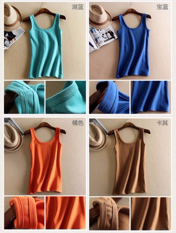 Mùa xuân hoang dã và mùa thu cotton dày cổ chữ U cắt thấp Dây đeo mỏng bên trong áo vest màu rắn đáy quần nữ