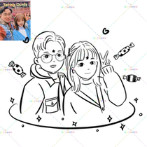 Line Hand-painted Wedding Logo Design Black And White Minimalist Stroke Lovers Avatar Cartoon Q Version Comics Photos Custom Q Edition